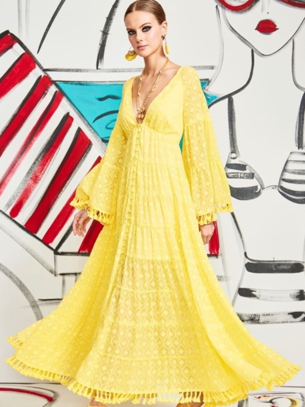 ALICE + OLIVIA Alexandria Open Back Tassel Maxi Dress